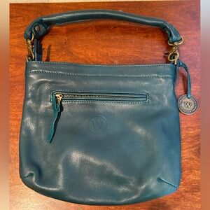 Wanderers Travel Co Leather Shoulder Purse Teal